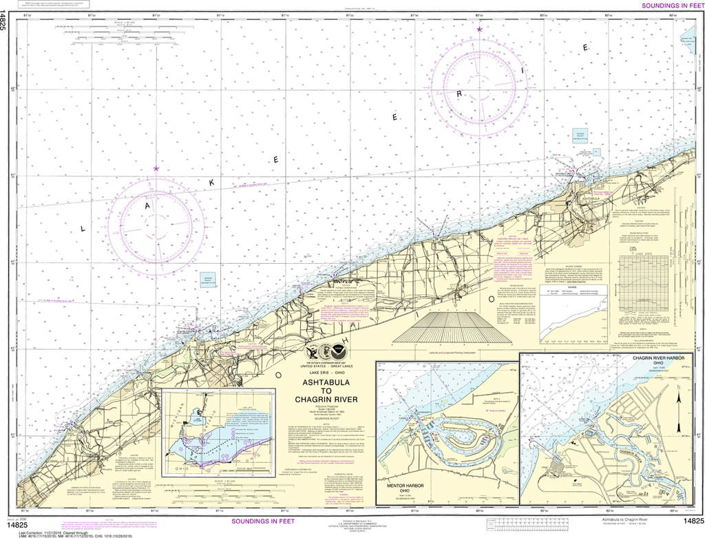 NOAA Chart 14825: Ashtabula to Chagrin River, Mentor Harbor, Chagrin River