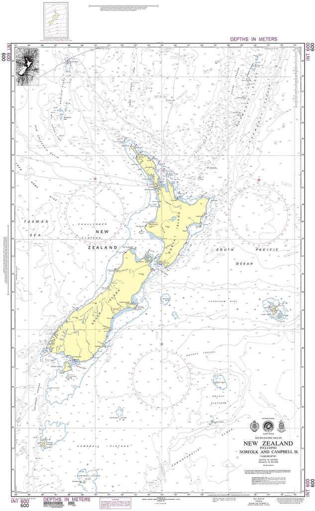 NGA Chart 600: New Zealand including Norfolk and Campbell Islands