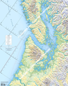 Southern Portion of the Inside Passage Route Planning Map includes the Columbia River, Strait of Juan de Fuca, Puget Sound and Seattle, Vancouver Island, Victoria and Vancouver, the American San Juan and Canadian Gulf Islands, the Strait of Georgia, Desolation Sound, Sunshine Coast, and the West Coast of Vancouver Island.