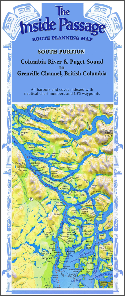 Route Planning Map for Cruising the Inside Passage by Don Douglass and & Réanne Hemmingway-Douglass, authors of the Exploring Series of cruising guides. Published by Fine Edge Nautical & Recreational Publishing