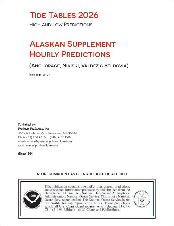 2026 Alaskan Supplement to Tide Tables (Anchorage, Nikiski, Valdeze & Seldova)