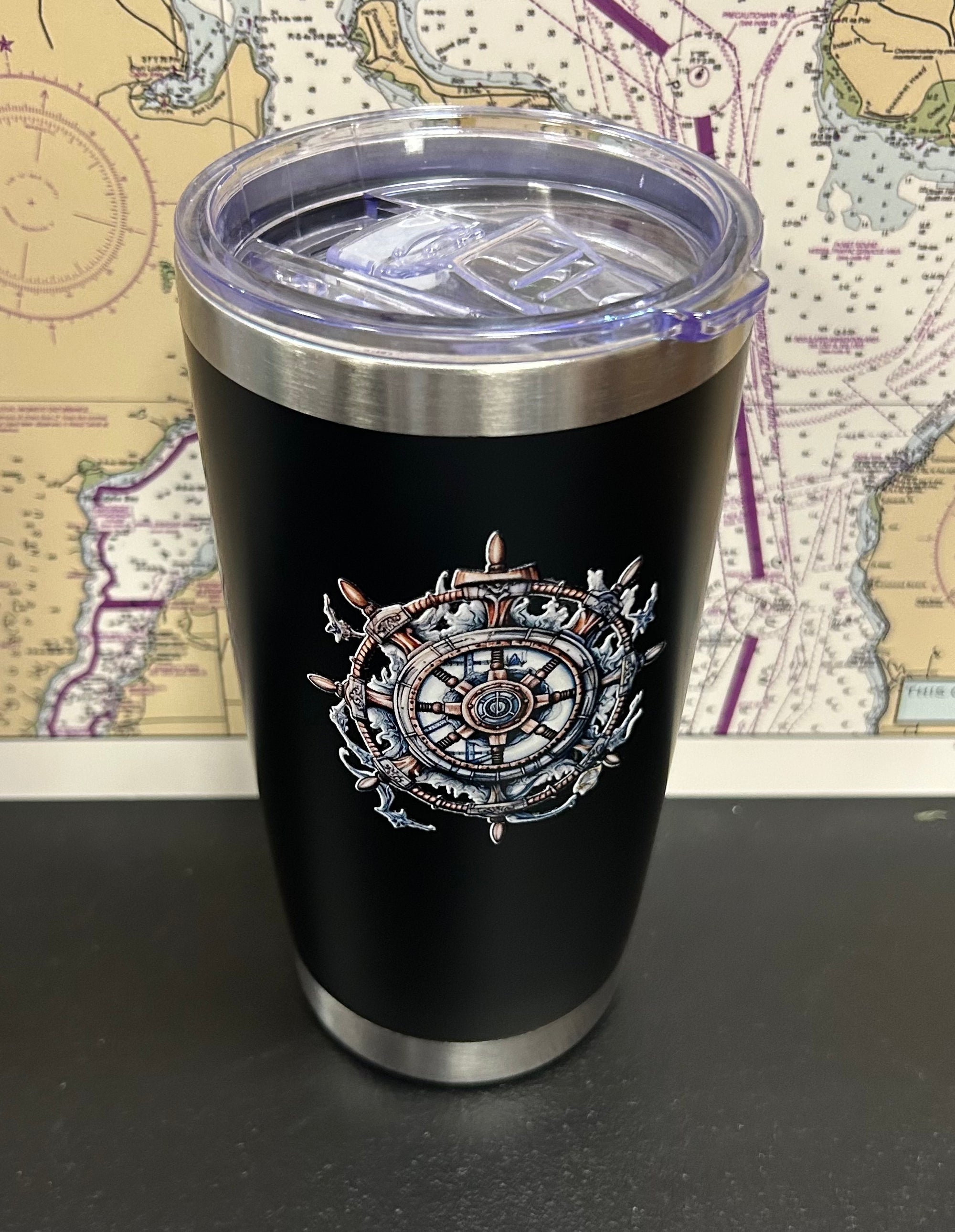 Ship's Wheel Coffee Tumbler, Black