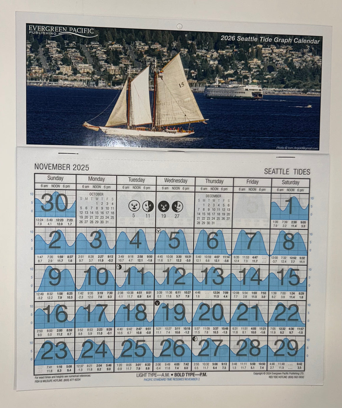 2026 Tide Graph Calendar for Seattle