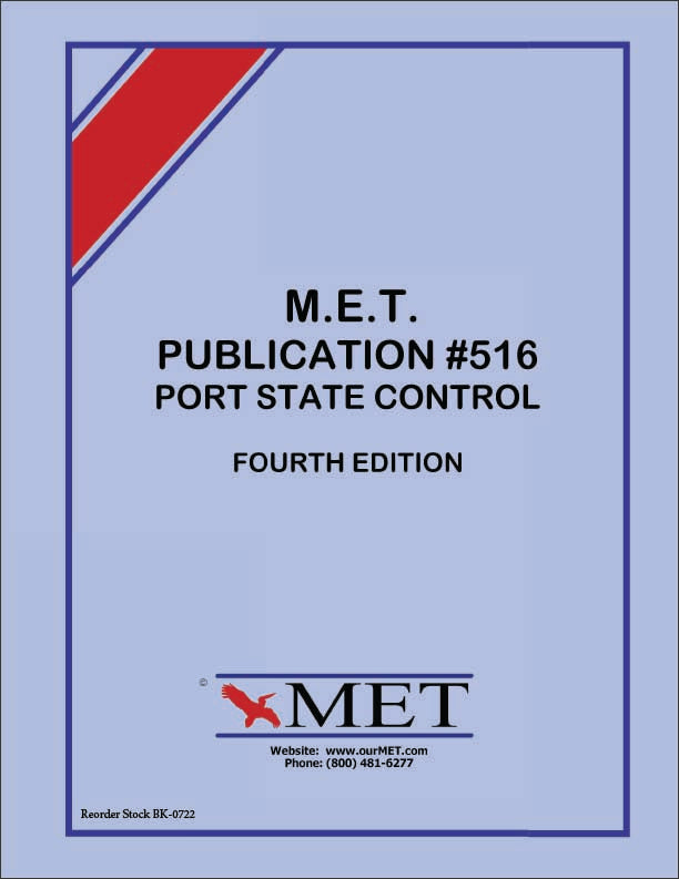 M.E.T. Publication #516 Port State Control book cover with red and blue design on a light blue background