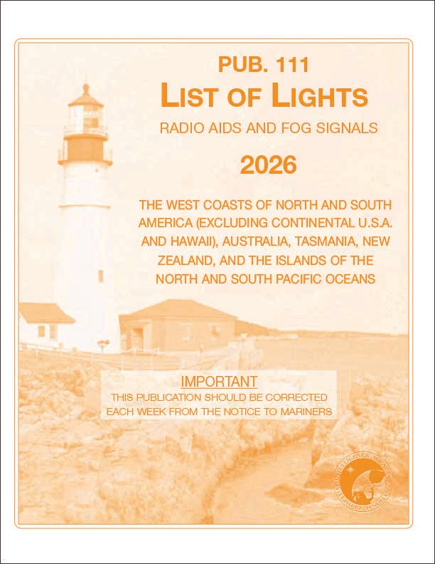 Cover of 'List of Lights' publication with lighthouse illustration and text.