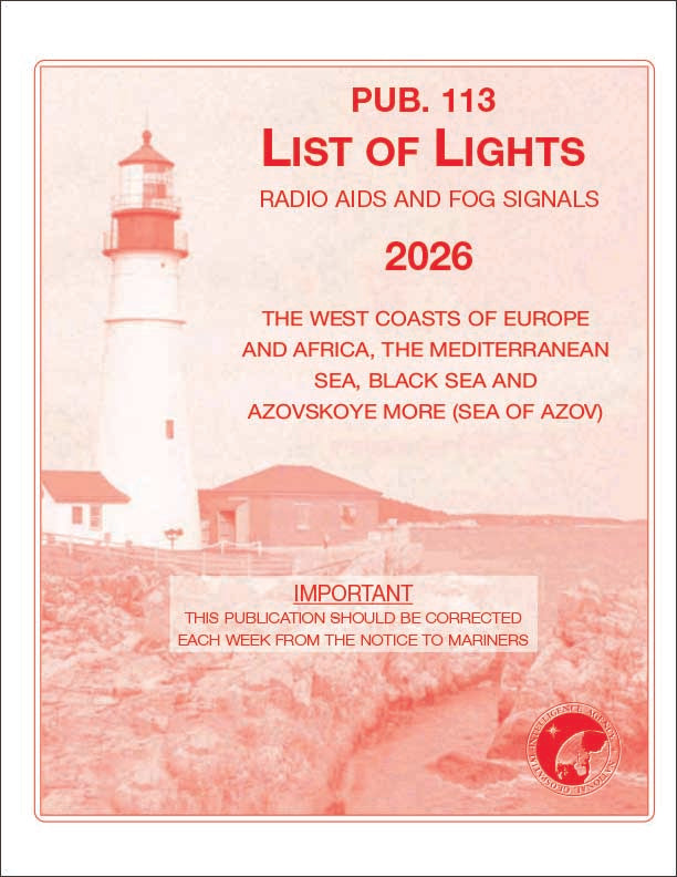 Cover of 'List of Lights' publication with lighthouse illustration and text.