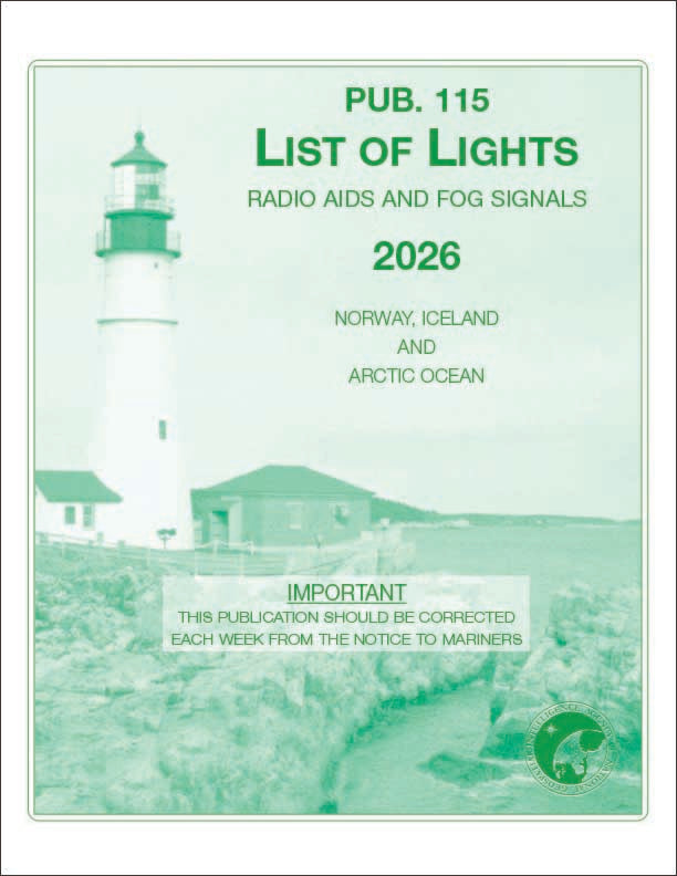 Cover of 'List of Lights' publication with lighthouse illustration and text on a green background