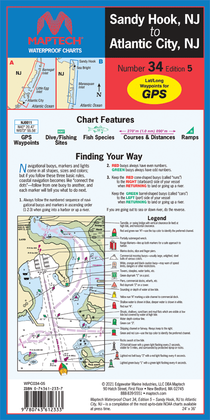 Waterproof Chart: Sandy Hook, NJ to Atlantic City, NJ (5th Ed)