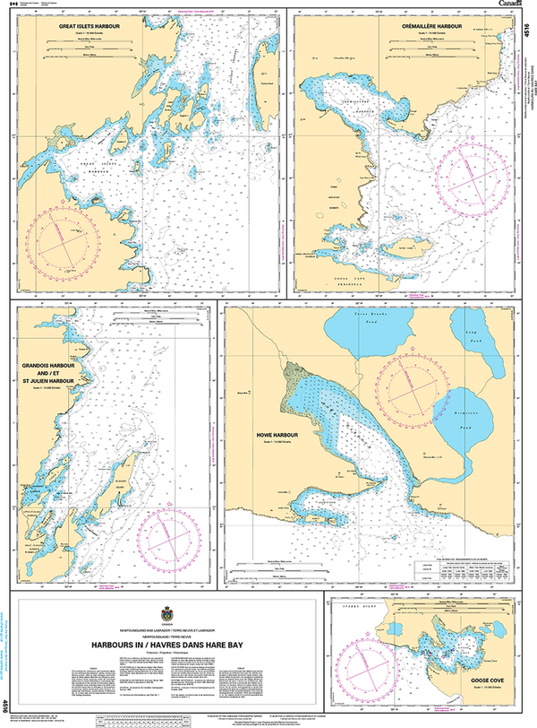 CHS Chart 4516: Harbours in/Havres dans Hare Bay - Captain's Nautical ...