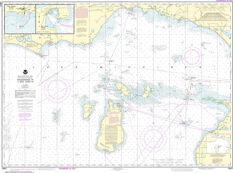 NOAA Chart 14911: Waugoshance Point to Seul Choix Point, including Beaver Island Group, Port Inland, Beaver Harbor