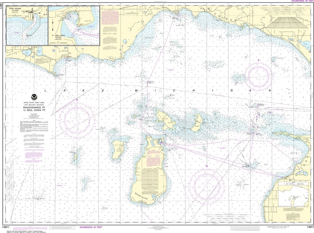 NOAA Chart 14911: Waugoshance Point to Seul Choix Point, including Beaver Island Group, Port Inland, Beaver Harbor