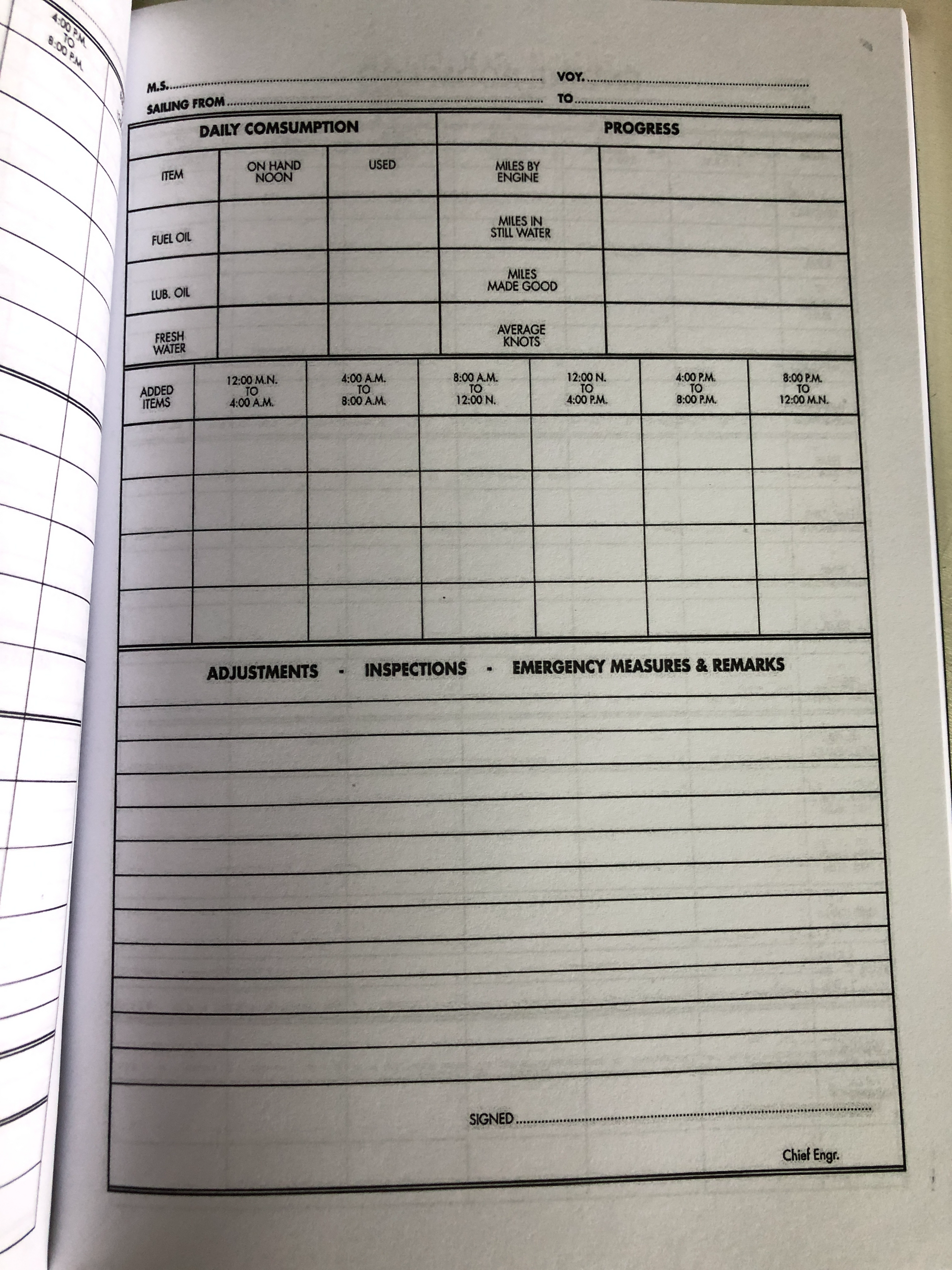 Black Engine Room Log Book