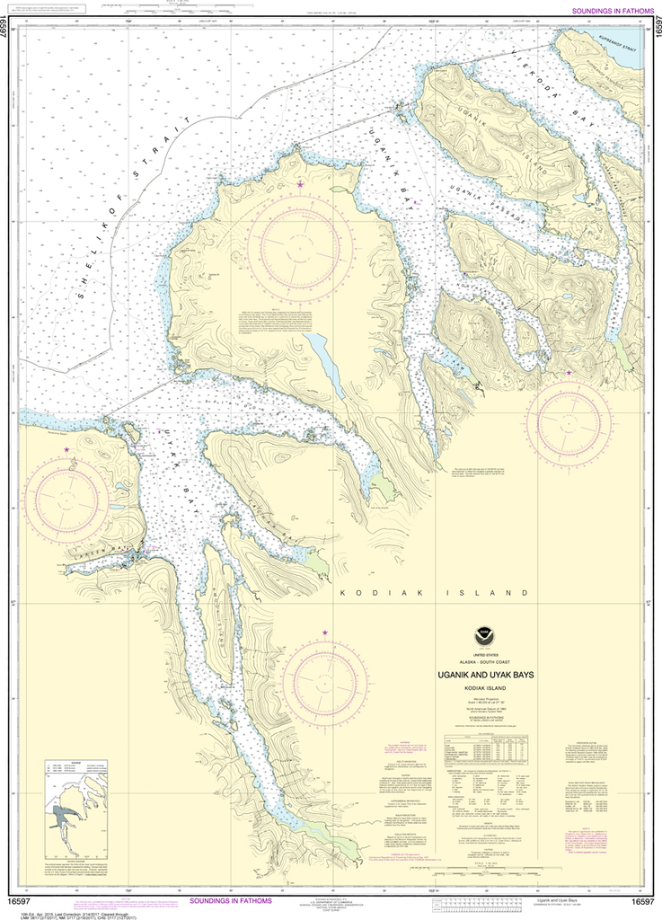NOAA Chart 16597 Kodiak Island Uganik and Uyak Bays Captain's