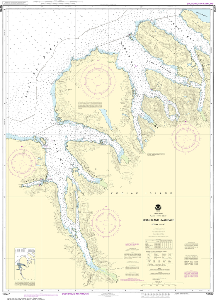 NOAA Chart 16597: Kodiak Island - Uganik and Uyak Bays