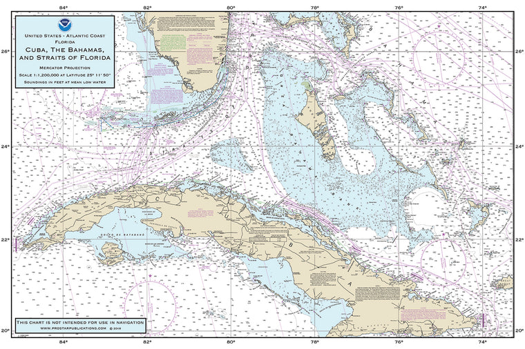 Nautical Placemat: Cuba, Bahamas, and Straits of Fl.