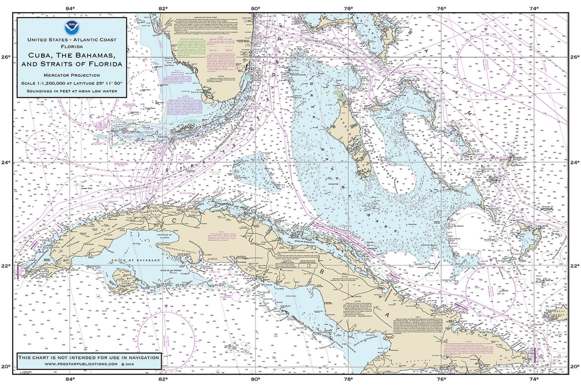 Nautical Placemat: Cuba, Bahamas, and Straits of Fl.