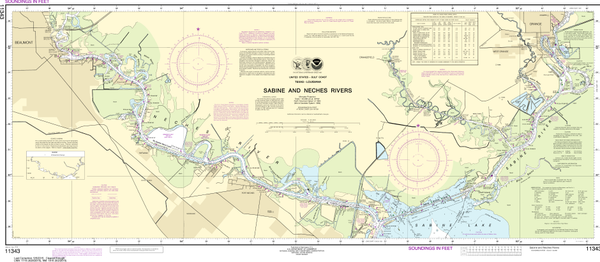 NOAA Chart 11343: Sabine and Neches Rivers - Captain's Nautical Books ...