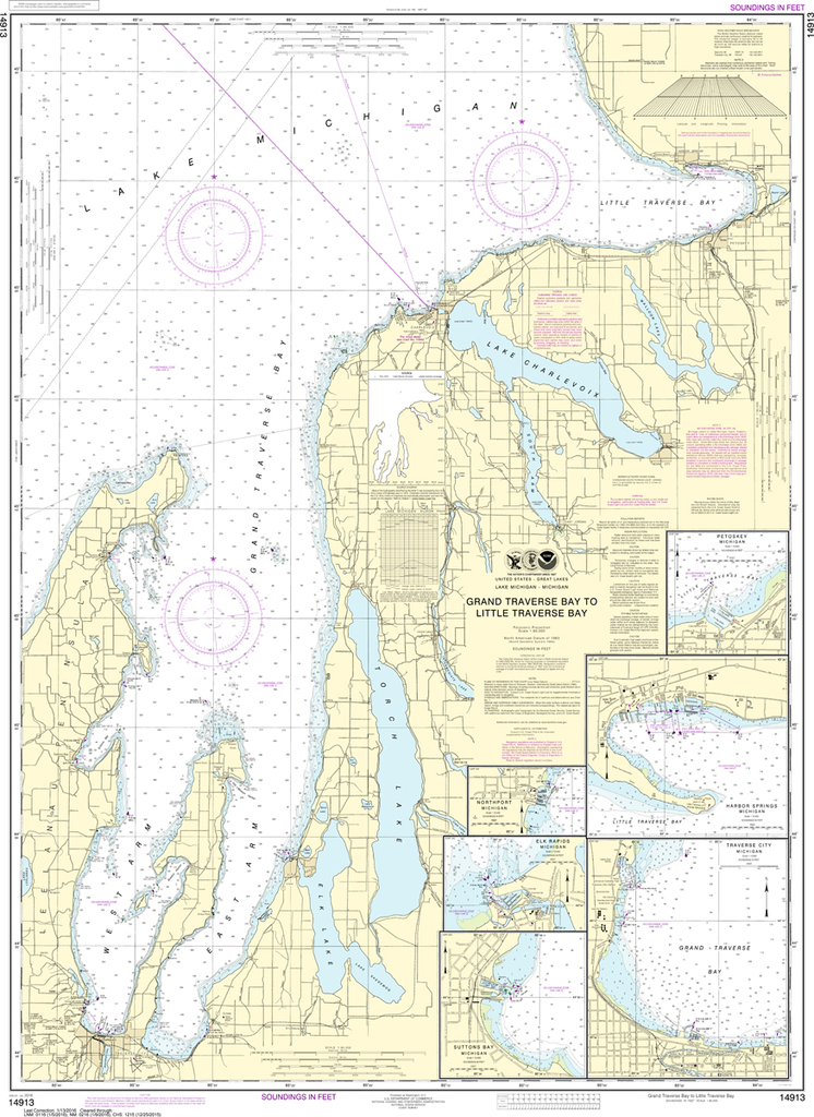 NOAA Chart 14913: Grand Traverse Bay to Little Traverse Bay, Harbor Springs, Petoskey, Elk Rapids, Suttons Bay, Northport, Traverse City
