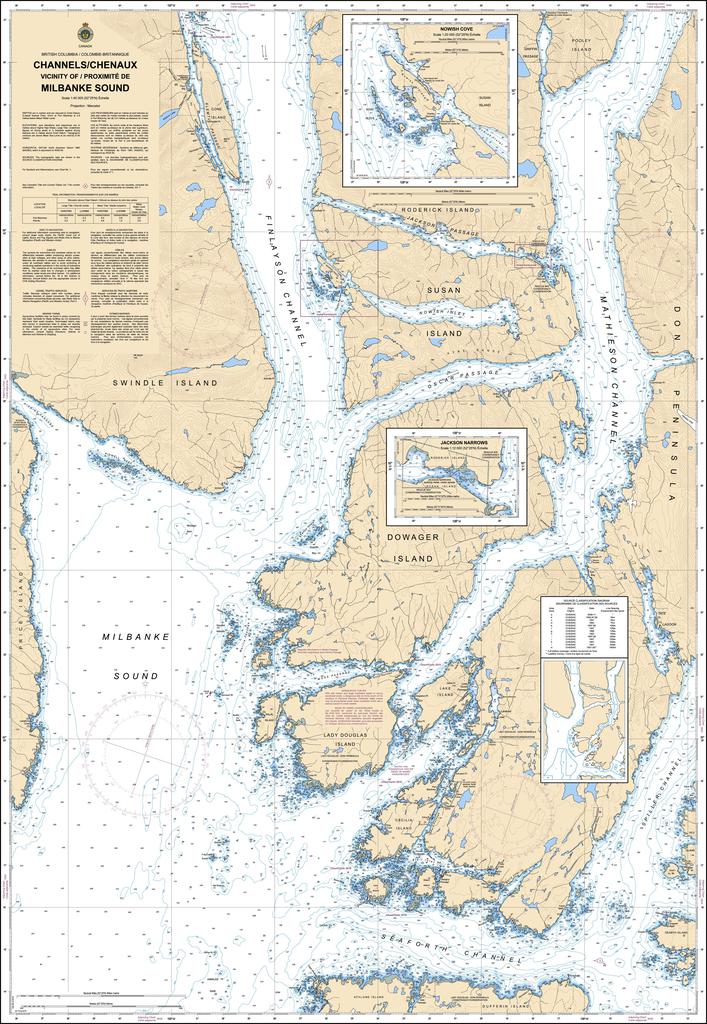 CHS Chart 3941: Channels/Chenaux Vicinity of/Proximité de Milbanke Sound