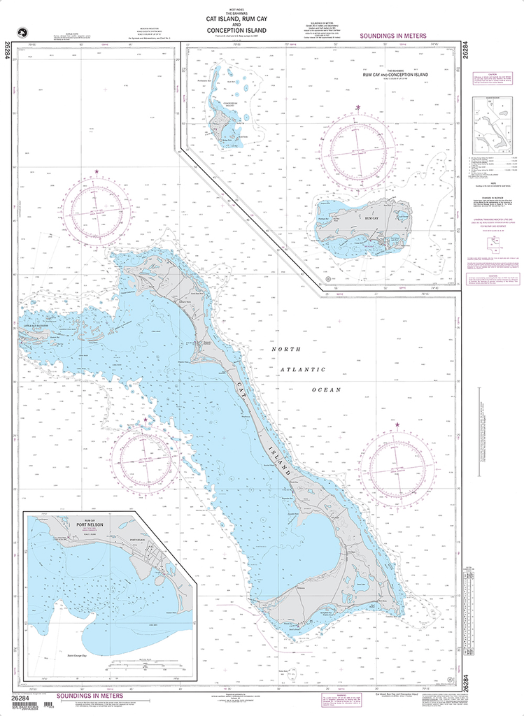 NGA Chart 26284: Cat Island, Rum Cay and Conception Island Panels: A. Cat Island
