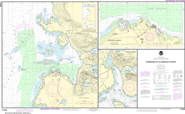 NOAA Chart 17435: Harbors in Clarence Strait - Port Chester, Annette Island, Tamgas Harbor, Annette Island, Metlakatla Harbor