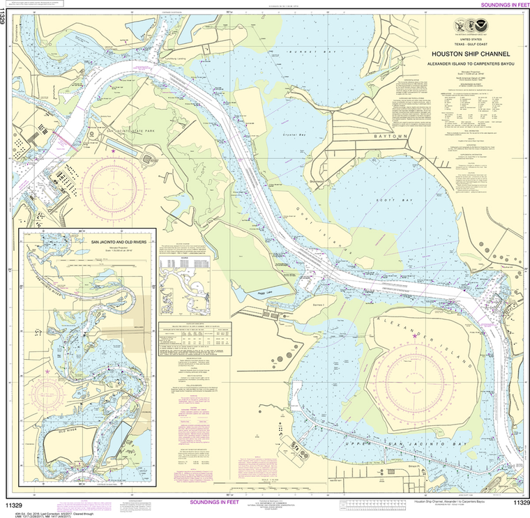 NOAA Chart 11329: Houston Ship Channel Alexander Island to Carpenters Bayou, San Jacinto and Old Rivers