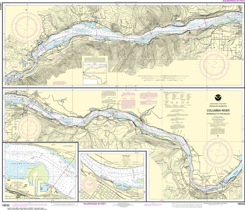 NOAA Chart 18532: Columbia River - Bonneville To The Dalles, The Dalles, Hood River