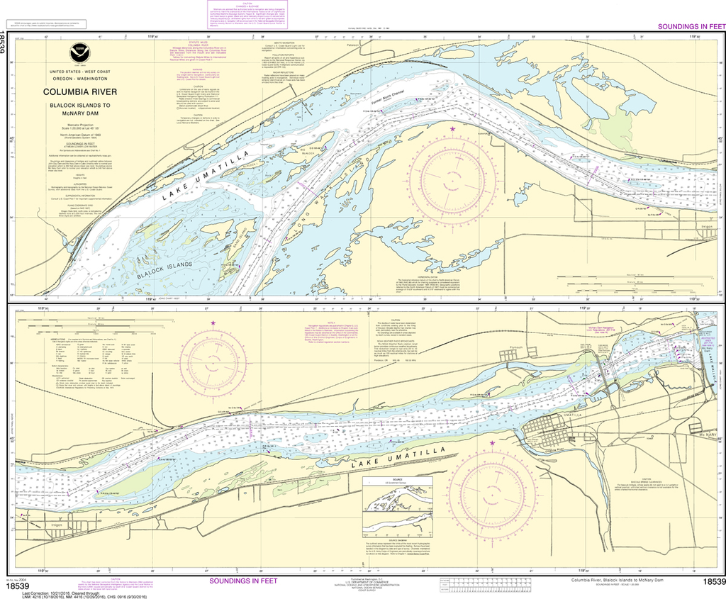 NOAA Chart 18539: Columbia River - Blalock Islands to McNary Dam