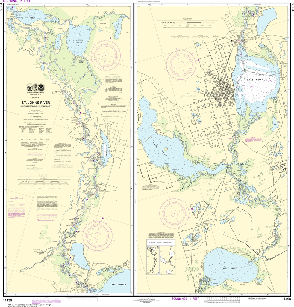 NOAA Chart 11498: St. Johns River - Lake Dexter to Lake Harney