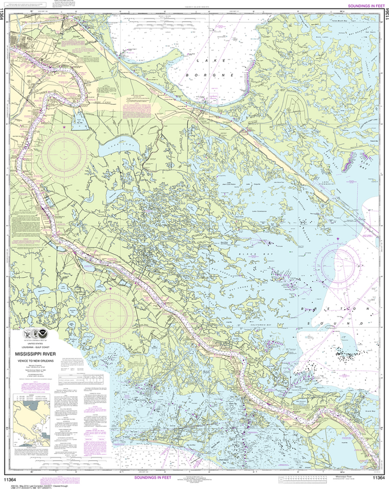 NOAA Chart 11364: Mississippi River - Venice to New Orleans