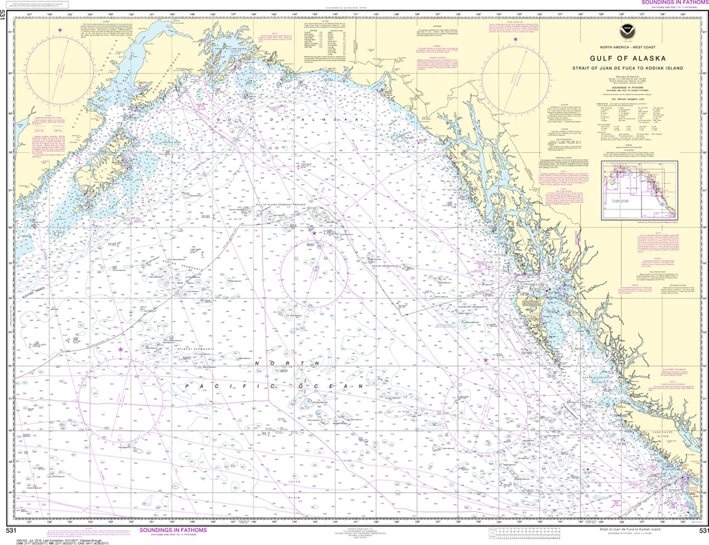 NOAA Chart 531: Gulf of Alaska: Strait of Juan de Fuca to Kodiak