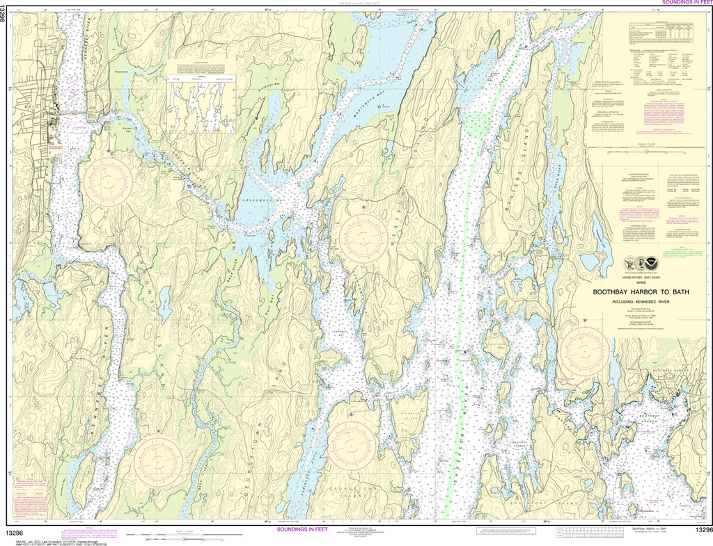 NOAA Chart 13296: Boothbay Harbor to Bath, Including Kennebec River