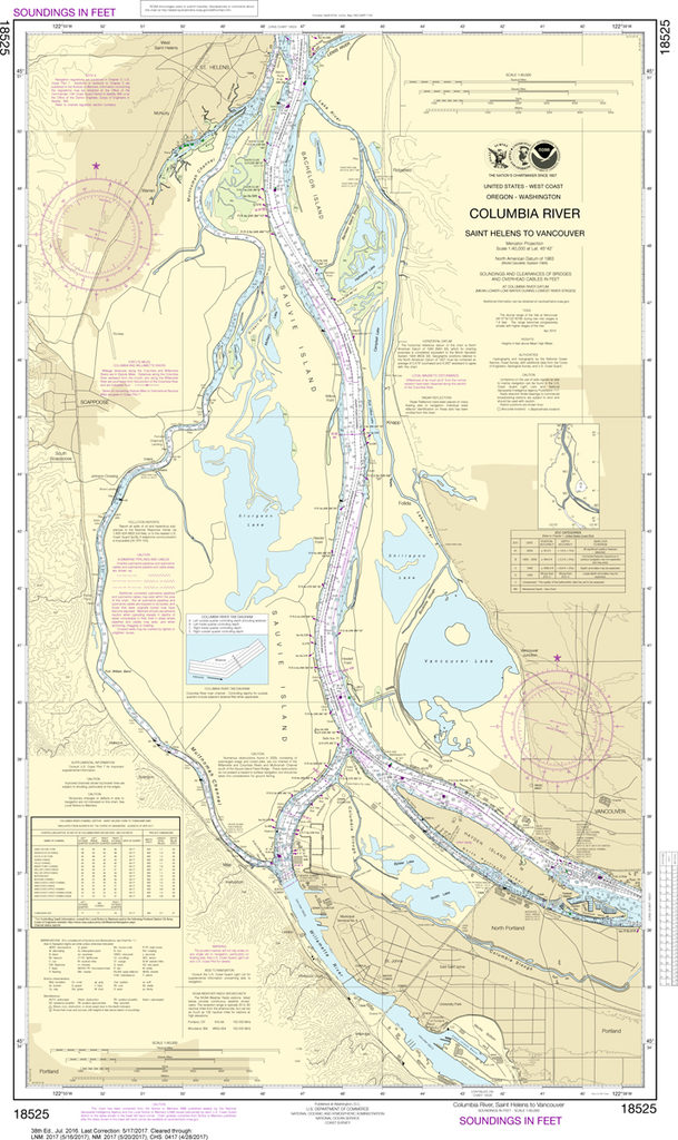 NOAA Chart 18525: Columbia River - Saint Helens to Vancouver