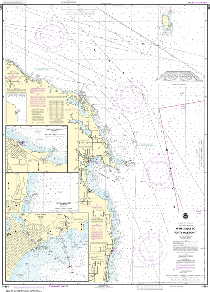 NOAA Chart 14864: Harrisville to Forty Mile Point, Harrisville Harbor, Alpena, Rogers City and Calcite