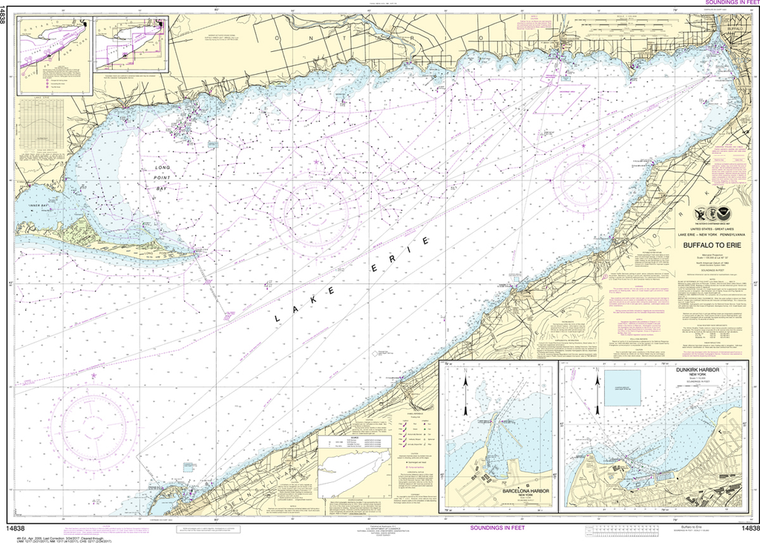 NOAA Chart 14838: Buffalo to Erie, Dunkirk, Barcelone Harbor
