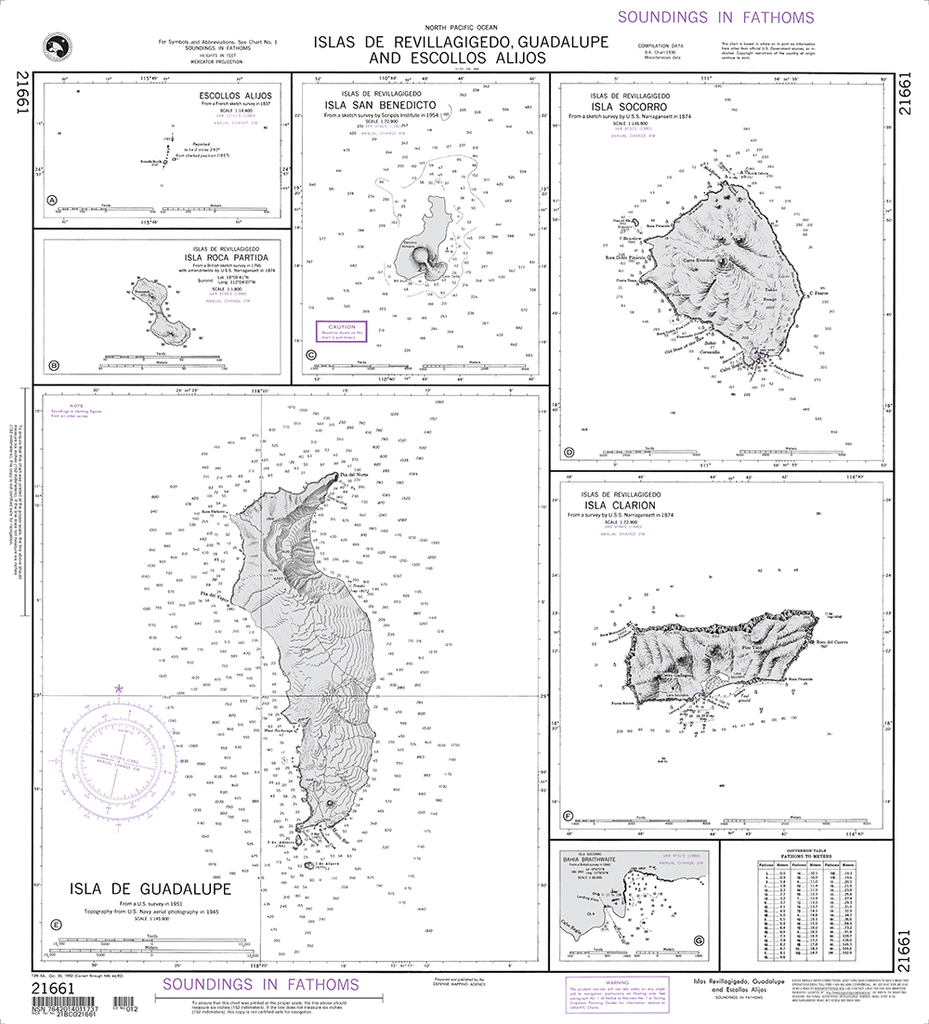 NGA Chart 21661: Islas de Revillagigedo Guadalupe and Escollos Alijos Plans: A. Escollos Alijos