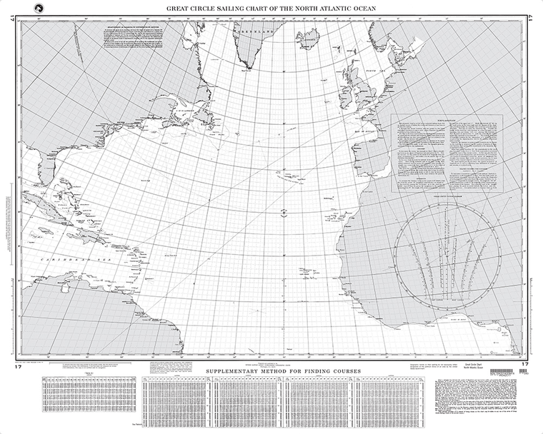 NGA Chart 17: Great Circle Sailing Chart of the North Atlantic Ocean