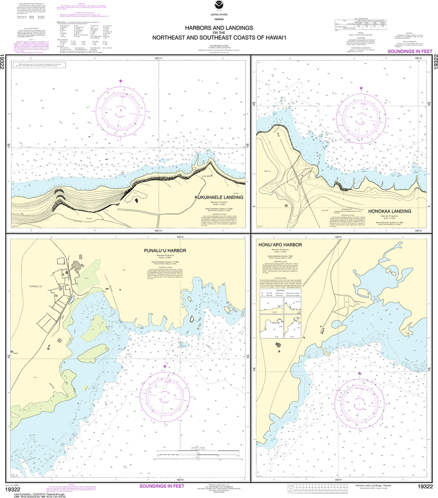 NOAA Chart 19322: Harbors and Landings on the Northeast and Southeast Coasts of Hawai'i - Punalu'u Harbor, Honu'apo Bay, Honokaa Landing, Kukuihaele Landing