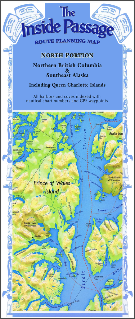 Route Planning Map for Cruising the Inside Passage by Don Douglass and & Réanne Hemmingway-Douglass, authors of the Exploring Series of cruising guides. Published by Fine Edge Nautical & Recreational Publishing