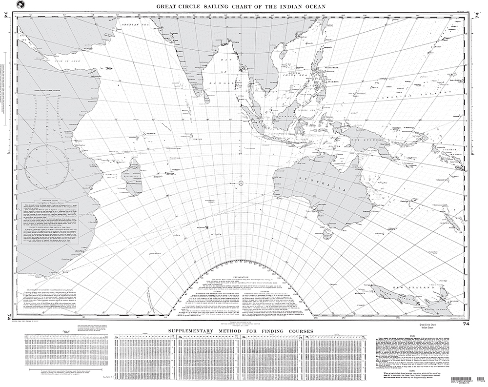 NGA Chart 74: Great Circle Sailing Chart of the Indian Ocean