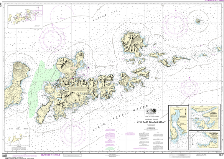 NOAA Chart 16471: Atka Pass to Adak Strait, Three Arm Bay, Adak Island, Kanaga Bay, Kanaga Island, Chapel Roads and Chapel Cove, Adak Island