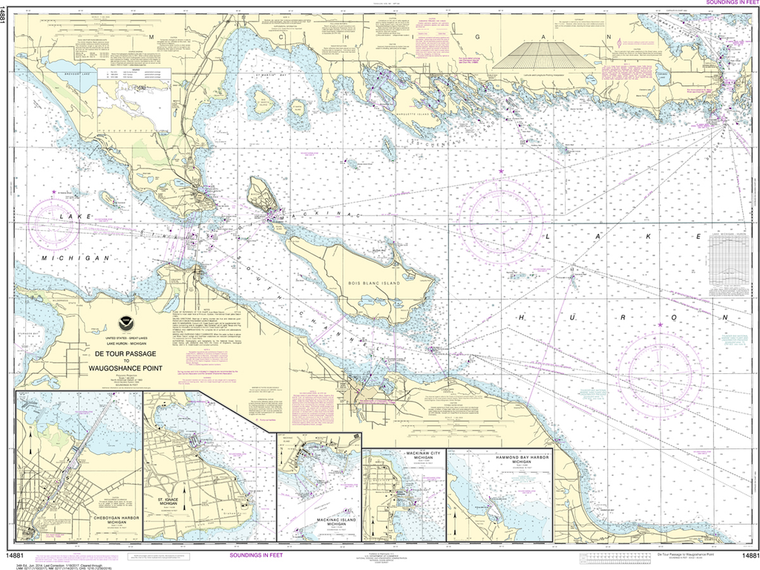 NOAA Chart 14881: Detour Passage to Waugoshance Point, Hammond Bay Harbor, Mackinac Island, Cheboygan, Mackinaw City, St. lgnace