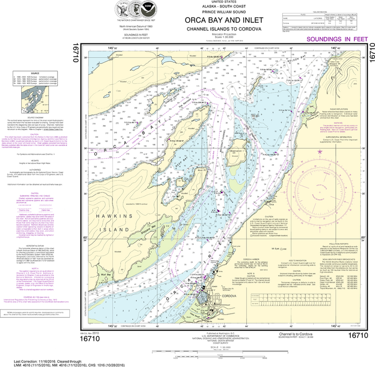 NOAA Chart 16710: Orca B and ln-Channel lsland to Cordova