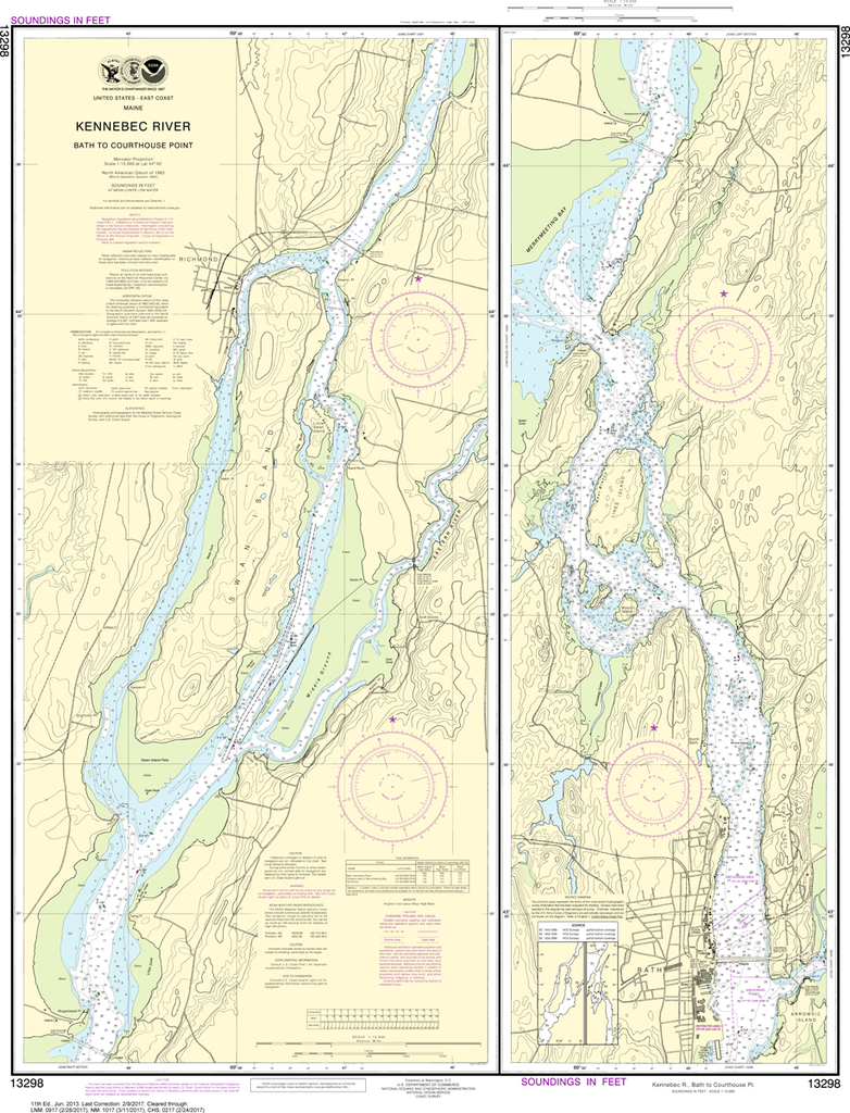 NOAA Chart 13298 Kennebec River Bath to Courthouse Point Captain's