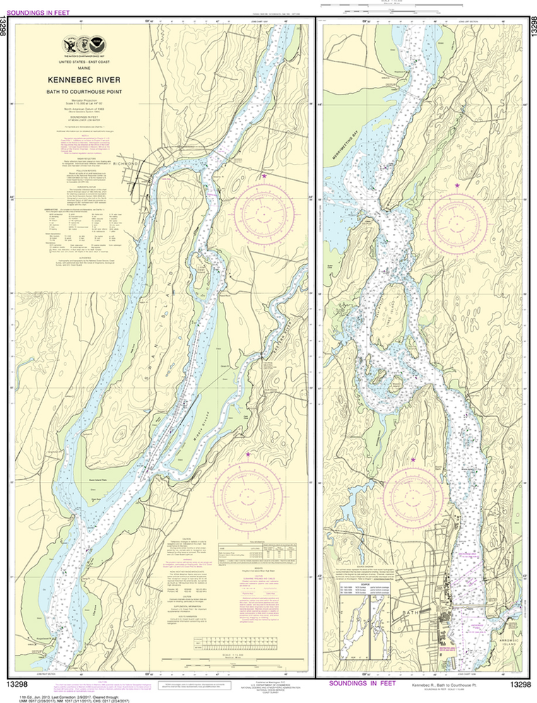 NOAA Chart 13298: Kennebec River - Bath to Courthouse Point