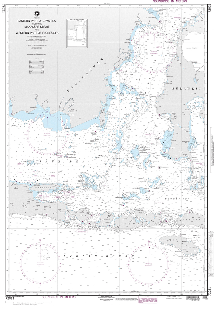 NGA Chart 72021: Eastern Part of Java Sea including Makassar Strait and Western Part of Flores Sea