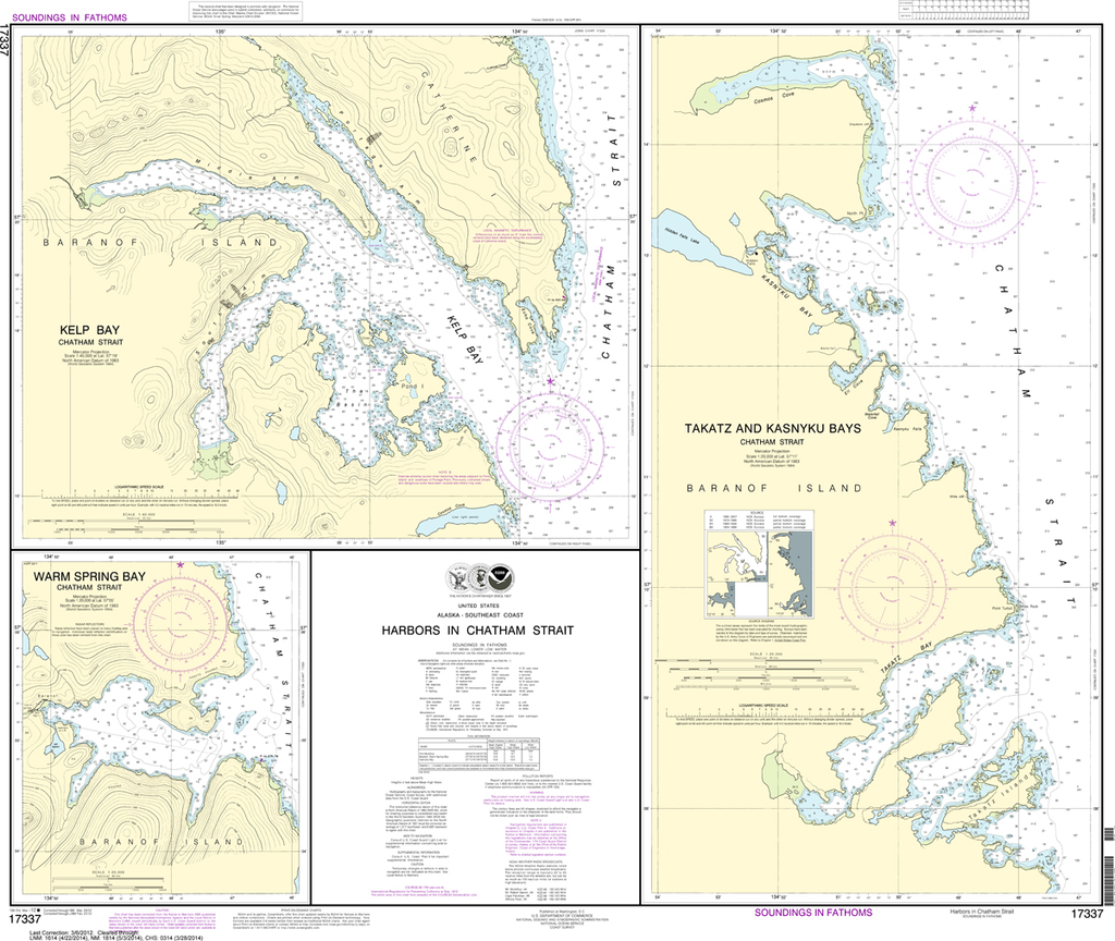 NOAA Chart 17337: Harbors in Chatham Strait - Kelp Bay, Warm Spring Bay, Takatz and Kasnyku Bays