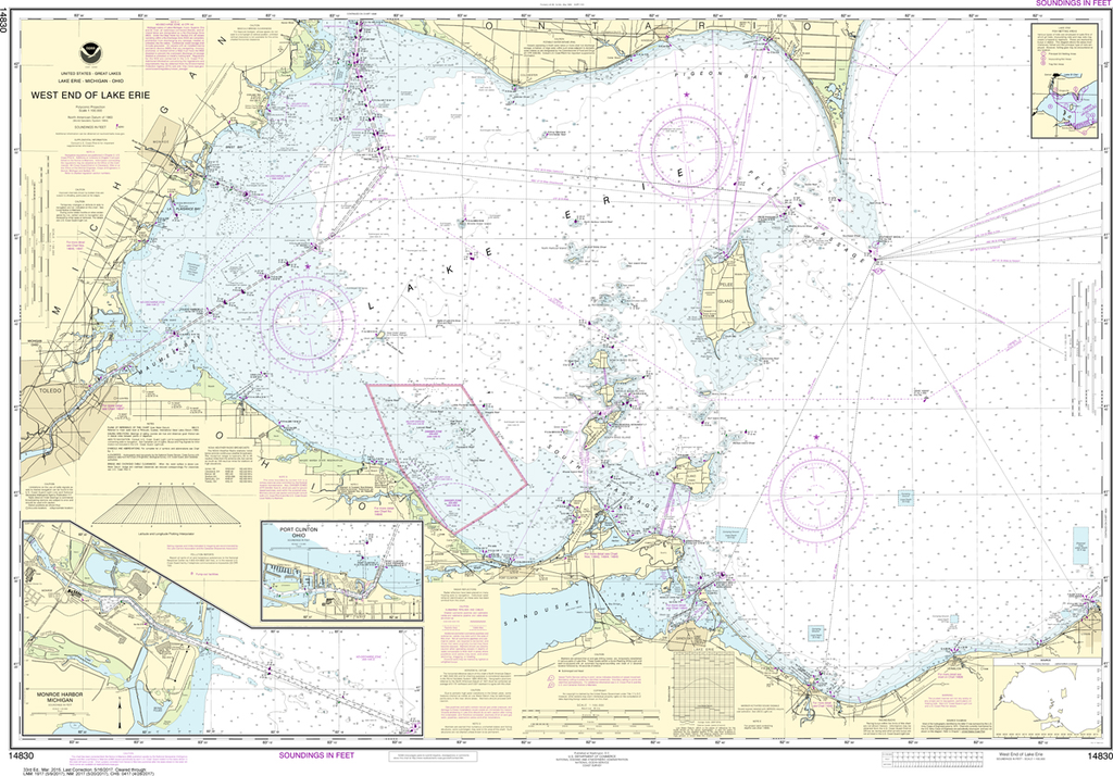 NOAA Chart 14830: West End of Lake Erie - Port Clinton Harbor, Monroe Harbor, Lorain to Detroit River, Vermilion