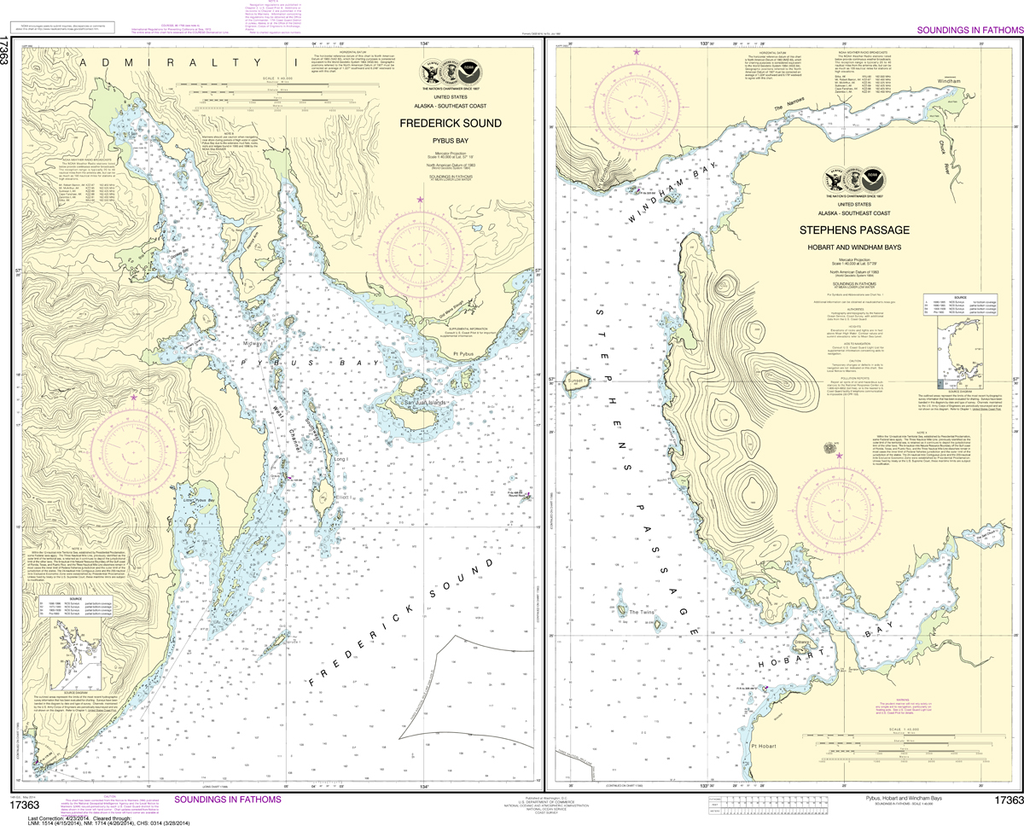 NOAA Chart 17363: Pybus Bay, Frederick Sound, Hobart and Windham Bays, Stephens Passage
