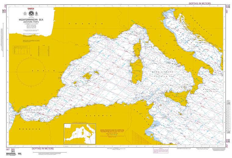 NGA Chart 301: Mediterranean Sea-Western Part (OMEGA)
